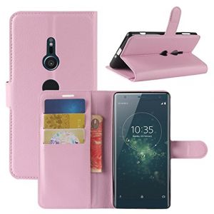 HualuBro Coque Sony Xperia XZ2, Premium &Eacute;tui en Cuir PU Leather Wallet Portefeuille Housse Case Flip Cover avec Cartes Slots pour Sony Xperia XZ2 Smartphone (Rose Clair) (HualuBro EU, neuf)