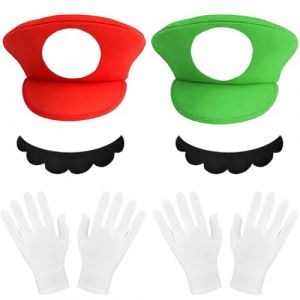 YOUYIKE Mario et Luigi Costume Accessoires de Cosplay, Deguisement Casquette Mario, Barbe et Gants, Garçon Fille Déguisement de Plombier Halloween Costume Cosplay (YUANXIASM, neuf)