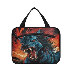 Linnyio Cheval Bleu Cool En Colère Trousse de Toilette de Voyage Suspendue Maquillage,Grande Capacité Pliable Rangement Sacs de Lavage pour Femmes Filles (Linnyio, neuf)