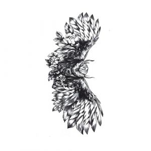 Nouveaux autocollants de tatouage imperméables femelles durables ailes de hibou noir et blanc fleurs personnalisées grande taille et abdomen autocollant peinture poitrine (CHJWEIHHERT, neuf)