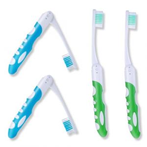 OUDQFCJ Lot de 4 brosses &agrave; dents de voyage, pliables, portables pour voyage, adultes, camping, &eacute;cole, voyage d'affaires (bleu, vert) (Mapico, neuf)