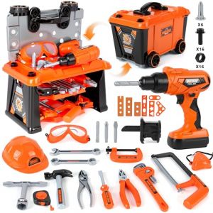 MOMOSTAR Boîte à Outils Jouet pour Enfant 3 Ans+, Caisse a Outil avec Perceuse Électrique, 2 en 1 Etabli Enfant, Jouet Outils de Travail Cadeaux de Noël Anniversaire pour Garçons Filles 3 4 5 6 Ans (DYNASTYLOGIC, neuf)