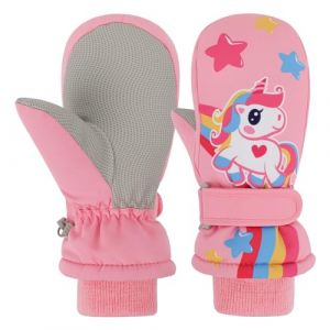 Jupsk Gants de Ski Enfant d'hiver Moufle Mitaine Imperm&eacute;ables Velo Gants de Ski Snowboard Sport Gloves pour Fille Gar&ccedil;on 2-4 Ans（Rose Licorne） (jupsk, neuf)
