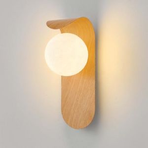AoLa Bois G9 Applique Intérieur Design Moderne Boule Luminaire Murales Boule Minimaliste Abat-Jour Acrylique Lampe De Chevet Applique Déco Art Déco pour Chambre Salon Couloir Escalier,Wood (AMZ-0, neuf)