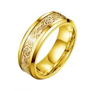 PAMTIER Bague 8 mm en acier inoxydable pour homme et femme, design dragon noir, bague de mariage verte avec dragon, Titane Acier inoxydable (BrandPAMTIER, neuf)