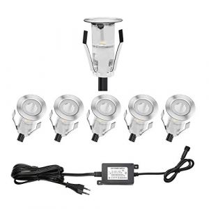 QACA Pack of 6 Mini Encastré LED Terrasse Bois Luminaire Kits DC 12V Basse Tension F18mm étanche IP67, Lampe Terrasse Led Encastrable pour Eclairage Extérieur (Blanc Chaud) (SCQACA, neuf)