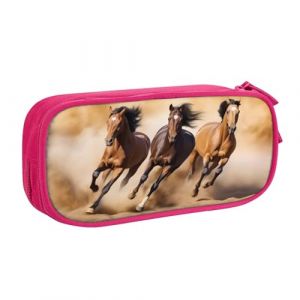 ZHONGSK Trousse à crayons de grande capacité avec compartiments à fermeture éclair, jolie trousse à crayons | Trois chevaux qui courent | Organiseur pour garçons et filles et adultes, rose, Taille (马仲相1dian, neuf)