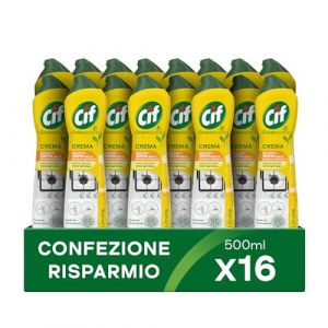 Cif Crème, nettoyant pour surfaces dures, format 16 pièces de 500 ml, idéal sur graisse entartrée, résidus de nourriture brûlée et taches de calcaire, avec particules nettoyantes 100% naturelles, (Evon Paris, neuf)