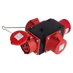 RoadEu - Répartiteur d'alimentation CEE 32 A - Fiche à 5 broches vers 3 prises 32 A 5p - Répartiteur de courant de construction 400 V IP44 - Répartiteur d'énergie mobile robuste pour atelier (RoadEu, neuf)