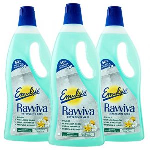 Emulsio Ravviva Gr&egrave;s Nettoyant pour sols en gr&egrave;s c&eacute;rame brillant ou mat formule avec agent anti-repose de protection parfum de fleurs blanches et ylang-ylang &agrave; longue dur&eacute;e &ndash; 3 flacons de 750 ml (Global Dream ⭐⭐⭐⭐⭐RETOURS SANS FRAIS, neuf)