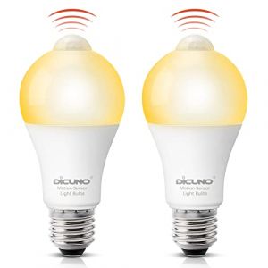 DiCUNO Ampoule detecteur de mouvement PIR E27, 12W LED PI-Sensor remplace 100W, Blanc chaud 2700K, 1100LM, Angle de faisceau de 120°, Ampoule LED E27 à détecteur de lumière, Non dimmable, 2 Pièces (DiCUNO EU Direct, neuf)