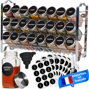 Deco haus® Etagere a Epices avec Pot a Epices Lot de 24 Boite a Epices avec Étiquettes d'épices Françaises - Rangement Epices Cuisine Porte Epices Cuisine Etagere epices cuisine range epices cuisine (Mortred, neuf)