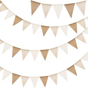 G2PLUS Brun et Beige Fanion Jute Guirlande Fanions Toile de Jute,12M avec 36PCS Drapeau Triangulaire en Lin Imitation R&eacute;sistant aux Intemp&eacute;ries pour Chambre d'enfant,f&ecirc;te D&eacute;coration de Jardin (BIGGER, neuf)