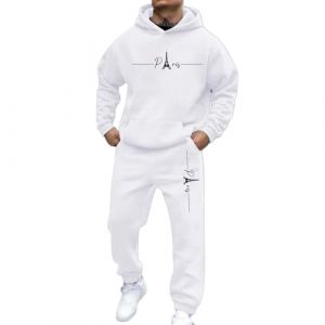 Survetement Homme,Jogging Homme,Ensemble,Ensemble Jogging,surv&ecirc;tement,Survetement,surv&ecirc;tements,ete,Tenue de Sport,Sportswear,Hiver,Tenue Sport,Hoodie,Blanc,S (FUKUANMA-FR, neuf)