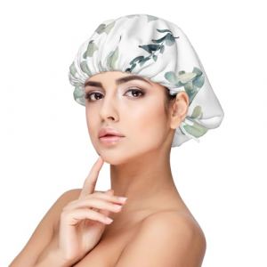 SHuWeiD Bonnet de nuit en satin avec imprim&eacute; feuilles d'eucalyptus pour adulte, bonnet de nuit unisexe en satin, bonnet de nuit de 33 cm, noir, taille unique (Shaoshuwei002, neuf)