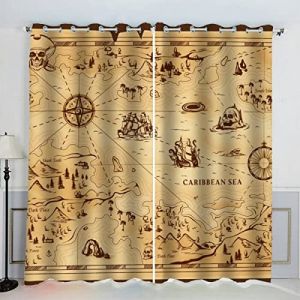 AKATIE Rideau Occultant Carte Rideaux Oeillet Polyester 3D Chambre Rideau Thermique Isolant Anti Froid Carte Pirate Rideau Chambre Enfant （150x166 cm ） (haiyongshangmao, neuf)
