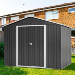 Abri de Jardin en métal 240x192,3x191 cm avec 4 Ouvertures de Ventilation, avec Porte coulissante, abri de Jardin verrouillable pour Le Stockage des Outils, Noir, 8x6 FT (ALINLINQI, neuf)
