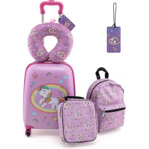 SOARS Voyage Enfant 5 Pi&egrave;ces, 16" Valise Cabine Enfant &agrave; Roulette et Poign&eacute;e T&eacute;lescopique, avec Sac &agrave; Dos, Coussin de Nuque, Sac &agrave; D&eacute;jeuner et &Eacute;tiquette de Bagage, Valise Enfant Fille & Gar&ccedil;on 3+ Ans (Magichome24, neuf)