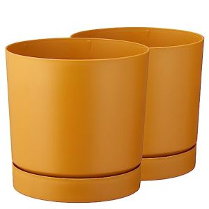 Tymar Pot de Fleur avec Soucoupe, Lot de 2 Pots de Plantes décoratifs en Plastique, Forme Ronde Moderne pour l'intérieur (ø 30 cm, (2pack) Moutarde) (Tymar, neuf)