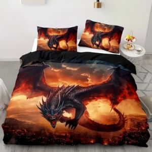 TKCQX Parure de Lit 240x260 Adulte Dragon 3D Housse de Couette Enfant GarçOn Adolescent Adulte Parure de Lit PtéRosaure Housse de Couette 2 Personnes en Microfibre avec Taie d'oreiller 65x65 cm (TKCQX--欧盟R标, neuf)