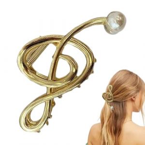Pince à cheveux avec note de musique : pince métallique en forme de clé de sol avec perle et pince antidérapante | Épingle élégante pour coiffures de femme, accessoire de bijoux pour concerts, (sitorm, neuf)