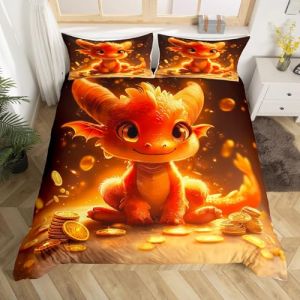 Homewish Housse de Couette 200x200 Enfant Dragon avec 2 Taies d'oreiller, Parure de Lit Animal Kawaii pour Garçon Fille, Sets de Housses de Couettes Animaux Sauvage, Couvre Lit Style 3D Anime (Suzhou yiyanyun e-commerce Co., Ltd, neuf)