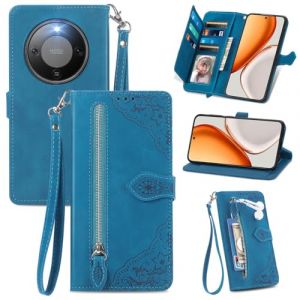 MOJIA Coque Porte Monnaie pour Honor Magic8 Lite/Magic 8 Lite, Etui Portefeuille en Cuir PU avec Cover en TPU, Etui Multifonctionnel Porte-Cartes avec Dragonne. Bleu (Shangnai, neuf)