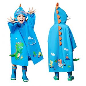 JinBei Imperm&eacute;ables Enfant Poncho Gar&ccedil;on Dinosaure Manteau de Pluie L&eacute;ger &agrave; Capuche 3D Poncho de Pluie Veste pour &Eacute;cole Randonn&eacute;e Plein Voyage Respirant Poncho Pluie 3-4 Ans, Bleu (JinBei, neuf)
