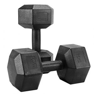 Yaheetech Lot de 2 Haltères Hexagone 2x5kg /7,5kg ou 10kg Dumbbell Musculation Fitness pour Homme et Femme en Fer et PVC Noir 7,5kg (Yahee365, neuf)