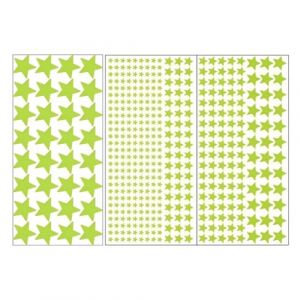 2 feuilles de papier autocollantes phosphorescentes en forme d'&eacute;toiles, mod&egrave;les 3656 (420 &eacute;toiles) et 3905 (32 &eacute;toiles), vertes, pour la d&eacute;coration de chambre (STANMAR CONCEPT, neuf)