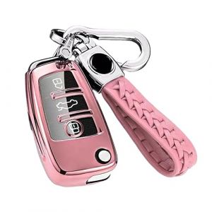Z.MYUKI 【5 Couleurs】 Q2 S Line Sport Coque cl&eacute; avec porte Clef pour Audi Q2 2017-2022 2023 Accessoire original Protection cl&eacute; (Rose) (Z.MYUKI-EU, neuf)