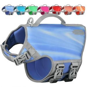 VIVAGLORY Veste de Flottaison en Néoprène pour Chien, Gilet de Sauvetage Confortable et Durable, Idéal pour la Natation et Les Activités Nautiques, Haute Flottabilité, L, Vague Bleue (VIVAGLORY PETS, neuf)