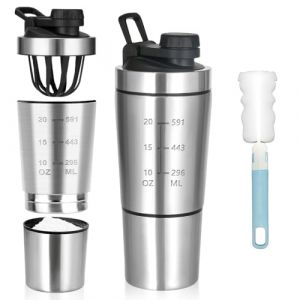 KBIBCK Shaker à Protéines en Acier Inoxydable, 600+200ML Shaker à Protéines de Fitness avec Compartiment à Poudre, Shaker Proteine en Acier Inox, Sport Fitness Shaker, pour le Sport, le Fitness (Dong Guan Shi Di Sheng Mao Yi You Xian Gong Si, neuf)