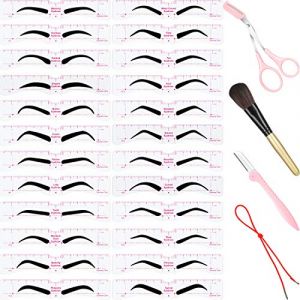 29 Pièces Set de Kit de Modelage de Pochoirs à Sourcils Inclure 24 Pièces Modèle de Sourcil Réutilisable avec Sangle Tondeuse à Sourcils Ciseaux à Sourcils Pinceau de Maquillage et Boîte (Hoocowayee, neuf)