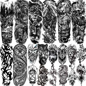 LAROI 20 Feuilles 3D Super Grand Tatouages ephemere Homme Adulte Bras Complet, Tigre Serpent Léopard Lion Manchon Tatouages ephemere Femme, Faux Autocollants Tatouage Temporaires Enfant Guerrier (LAROI, neuf)