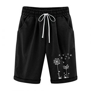Bermuda Femme &Eacute;t&eacute; en Lin Ou Coton Shorts et Bermudas Habill&eacute; Femmes Grande Taille &Eacute;lastique avec Poches Confortable Ample Mode Casual Imprim&eacute; Pissenlit Short Sport Jogging Pantalons Court Pas Cher (⭐⭐⭐⭐⭐AEGJEGVD⭐⭐⭐⭐⭐, neuf)