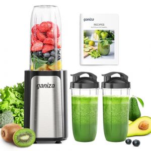 Ganiza Mixeur 900W, Mini Blender pour Smoothies, avec 3 Gourdes Portables (2&times;500ml+1&times;700ml), Lame &agrave; 4 Couteaux en Acier Inoxydable, Sans BPA, Blender &Eacute;lectrique pour Shakes, Smoothies (gogonova-EU, neuf)