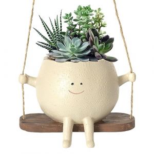 Jardini&egrave;re &agrave; Suspendre Int&eacute;rieur Ext&eacute;rieur, Mignon Pot de Fleurs en R&eacute;sine avec Visage Sourire et Balan&ccedil;oire, Pot de Fleur pour Cactus Succulentes, D&eacute;coration Murale pour Maison Bureau Balcon Jardin (Pomurom, neuf)