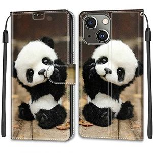 Feyten Coque pour iPhone 13 (6,1 Pouces), &Eacute;tui Housse en Cuir Coque Antichoc Flip Case Fonction Support Housse avec Fentes de Cartes Magn&eacute;tique Portefeuille Protection Case (Panda) (Feyten, neuf)