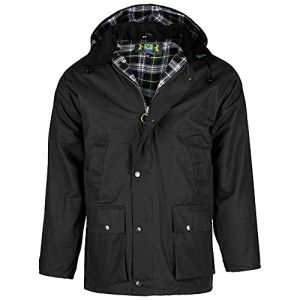 Romneys Veste cirée Country - Veste d'extérieur classique anglaise en coton ciré imperméable et coupe-vent - Veste de pluie robuste avec capuche pour homme et femme, Noir , 4XL (ROMNEYS, neuf)
