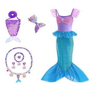 HEYOUTH Déguisement Sirène Filles,Deguisement Ariel la Petite Sirene,Robe Princesse Sirène,Pour Costume Halloween Anniversaire Fêté Carnaval Cosplay 2-13 ans,Violet Bleu (sihuiouzhou, neuf)