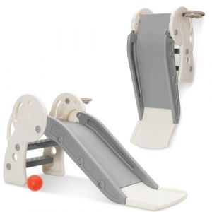 Toboggan d'int&eacute;rieur et d'ext&eacute;rieur pour enfants, pliable, avec panier de basket, toboggan de jardin, toboggan pour enfants &agrave; partir de 1, 2, 3 ans (basket-ball, gris) (Toys Beichen, neuf)