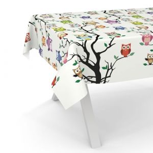 ANRO Nappe en toile cirée - Lavable, pour table de jardin, de forme ronde, ovale ou rectangulaire, 180 x 140 cm, bord coupé - Motif chouette (anrotradegmbh, neuf)