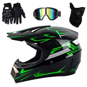 UIGJIOG Casque Moto Enfant,Casque de Cross pour Enfant Casque Downhill pour Enfants, avec Goggle/Gants/Masque,D. O. T Standard,pour BMX MTB Quad Enduro ATV Scooter,M,S(52~53cm) (UIGJIOG, neuf)