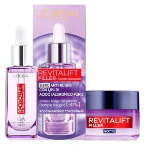 L'Or&eacute;al Paris S&eacute;rum Visage Revitalift Filler Action Repulpante + Cr&egrave;me Visage Soin Anti-Rides Volumateur Nuit &ndash; 2 Soins &agrave; l'Acide Hyaluronique (Chollovape, neuf)