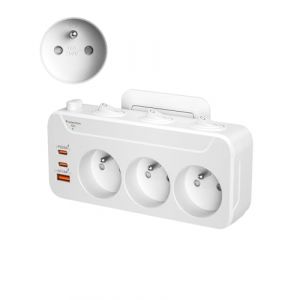 Prise Multiple USB C, Multiprise Murale 3 Prises Française avec Charge Rapide PD20W et QC18W,Triplite Electrique Prise Rotative Horizontale et Verticale Multiprise Parafoudre avec Interrupteur,Blanc (Ecobasi, neuf)