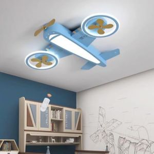 Plafonnier LED Lampe De Plafond Avion Créative Lampe De Chambre d'enfant Dimmable avec Télécommande Métal Acrylique Chambre De Garçons Filles Chambre De Bébé Lumière Salle À Manger Salon Lustre, Bleu (Lfoute, neuf)