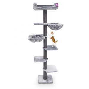 Petrebels Arbre à Chat Alexis 224 cm, Couleur Gris, XXL Arbre à Chat Qui File Jusqu'au Plafond (Fixation Murale) (Petrebels, neuf)