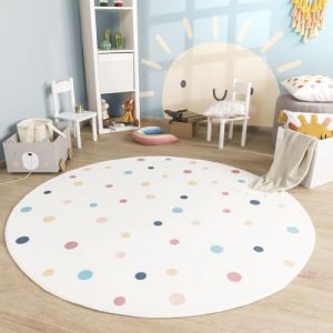 TT Home Tapis De Jeu Chambre Enfant Garcon Fille Lavable Arc-en-Ciel Soleil Modern, Couleur:Beige Bleu Jaune, Dimension:100 cm Rond (marche-de-tapis, neuf)