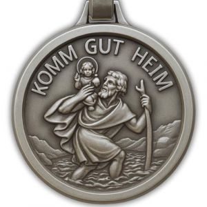ELBKAISER Porte-cl&eacute;s de voiture Saint Christophe - Pendentif de voiture Saint Christophe pour automobilistes - Saint patron automobiliste - Saint Christophe pour voiture - Saint Ch, &laquo; Komm Gut Zuhause (ELBKAISER, neuf)